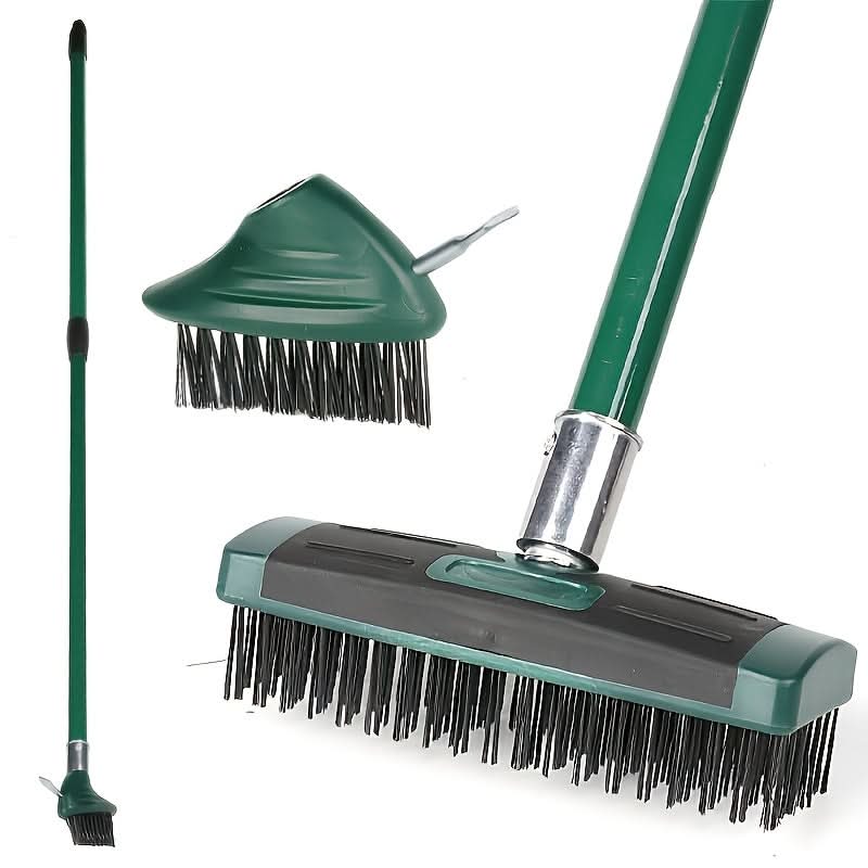 Wire Brush Telescopic Handle 3-in-1 Interchangeable Heads Steel Bristles