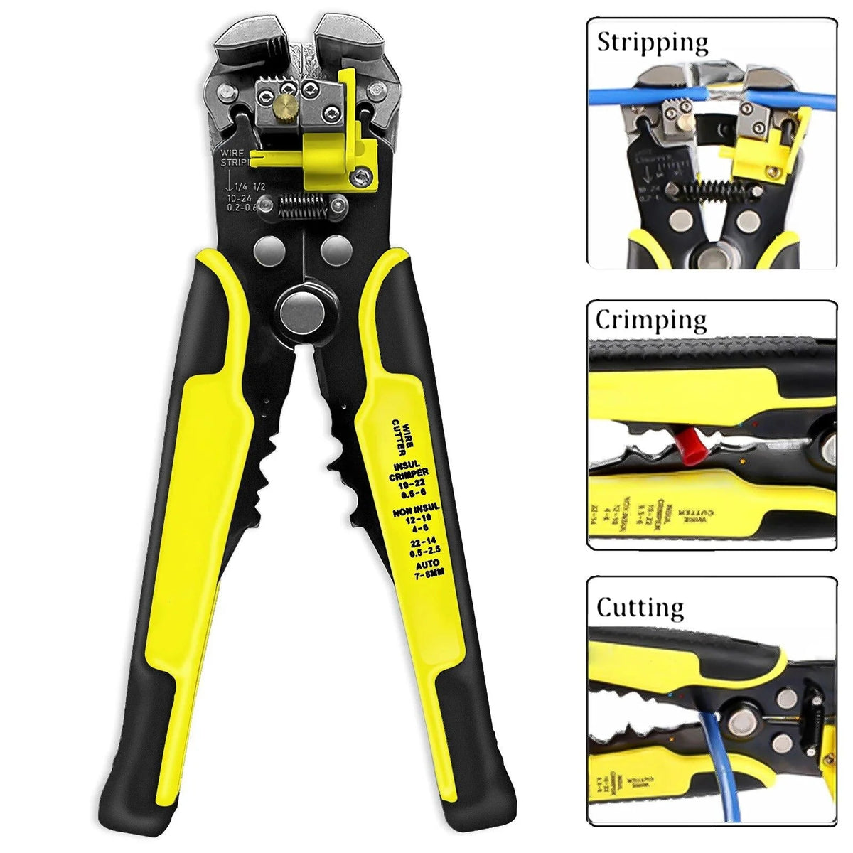 Wire Stripper & Crimper Self-Adjusting Carbon Steel Blades