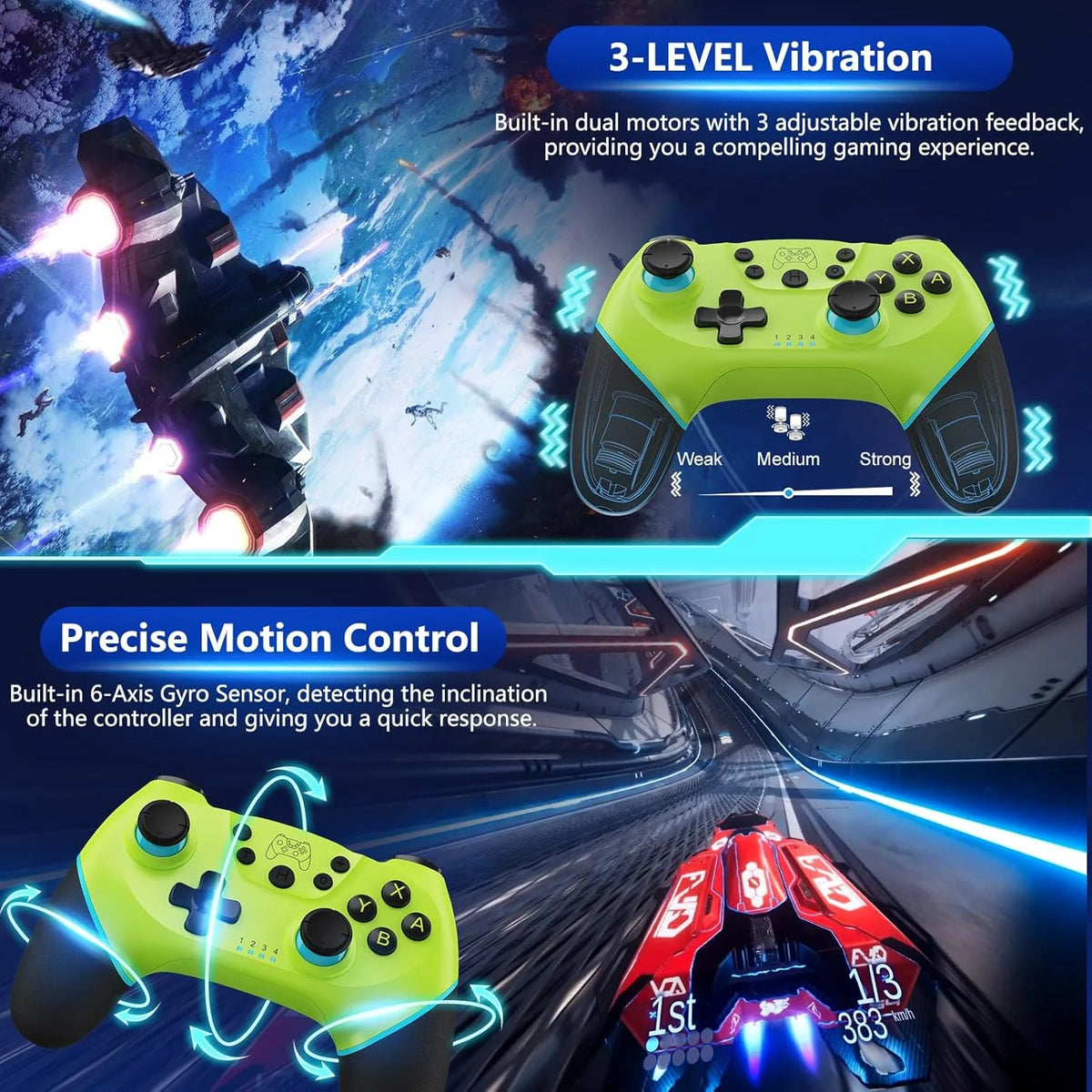 Wireless Controller Hall Effect Joysticks & Vibration 10-Hour Battery