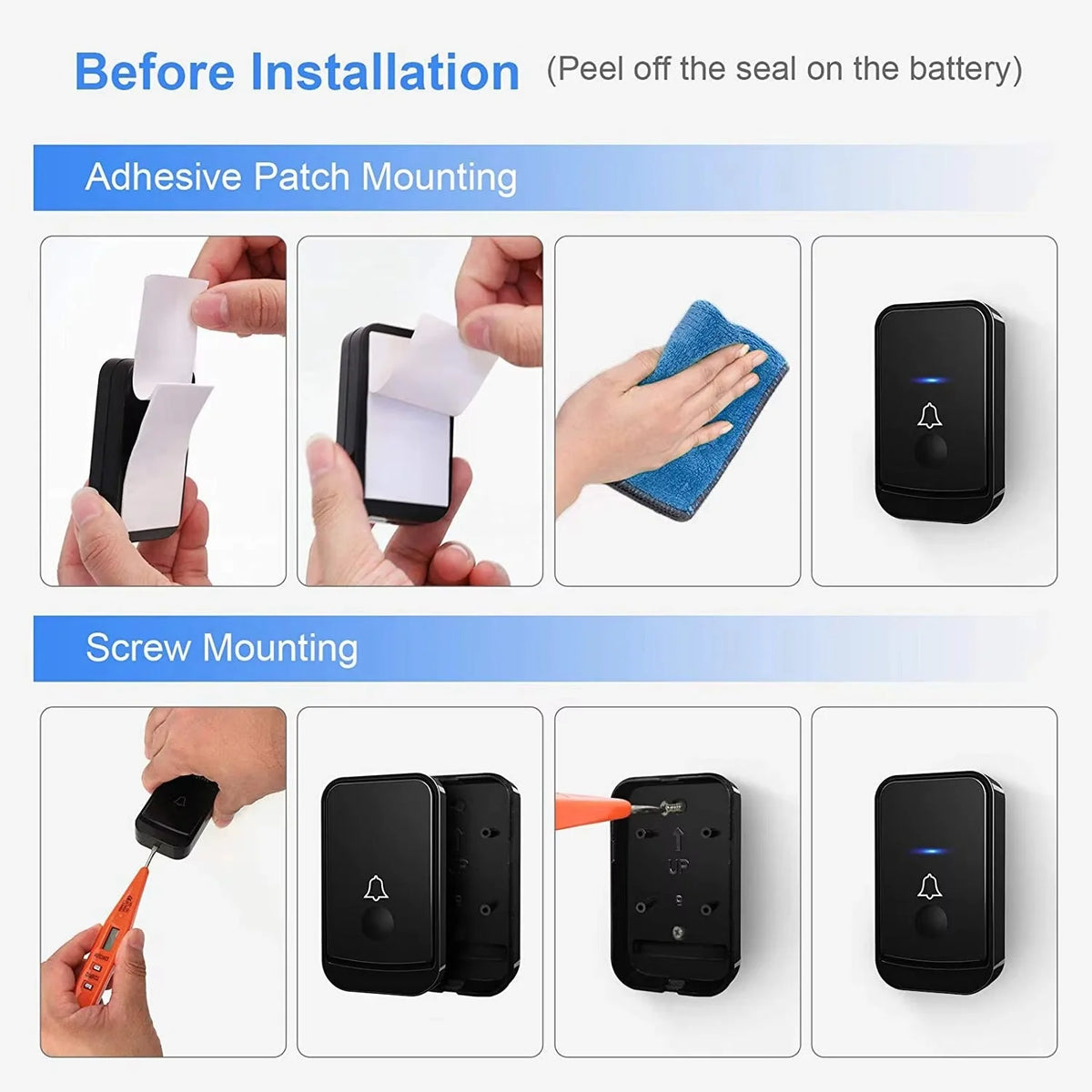 Wireless Doorbell Kit 1000 Ft Range Customizable Chimes & Volume