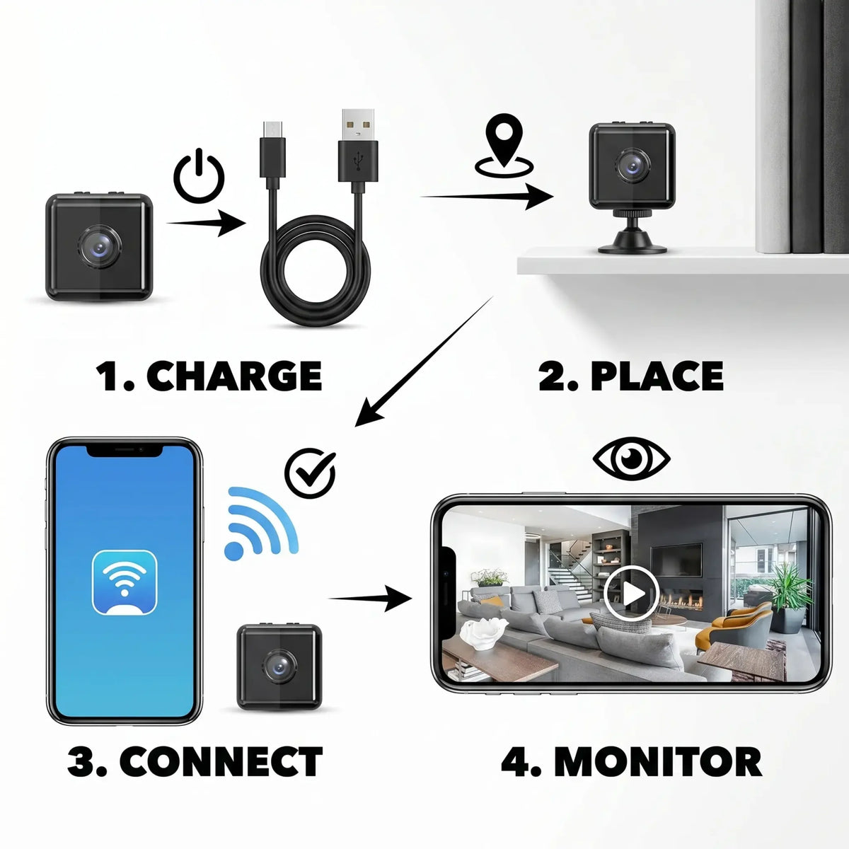 Wireless Security Camera 1080P Night Vision Rechargeable Battery