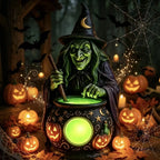 Witch Figurine Glowing Cauldron Weatherproof Polyresin