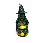 Witch Figurine Glowing Cauldron Weatherproof Polyresin