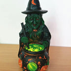 Witch Figurine Glowing Cauldron Weatherproof Polyresin