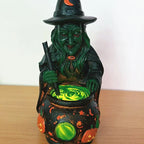 Witch Figurine Glowing Cauldron Weatherproof Polyresin