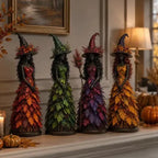 Witch Figurine Polyresin Autumn Leaf Dress Halloween Decor