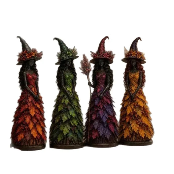 Witch Figurine Polyresin Autumn Leaf Dress Halloween Decor