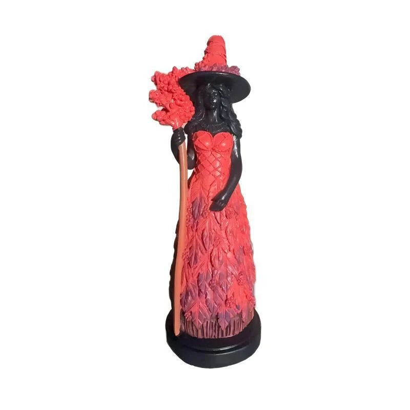 Witch Figurine Polyresin Autumn Leaf Dress Halloween Decor