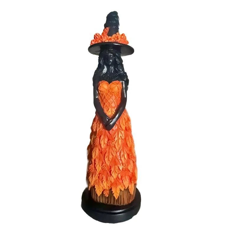 Witch Figurine Polyresin Autumn Leaf Dress Multi Color