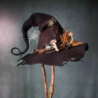 Witch Hat Handcrafted Wool Chiffon Trim & Adjustable Fit