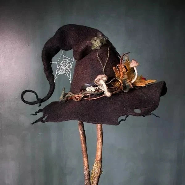 Witch Hat Handcrafted Wool Chiffon Trim & Adjustable Fit