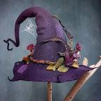 Witch Hat Handcrafted Wool Chiffon Trim & Adjustable Fit