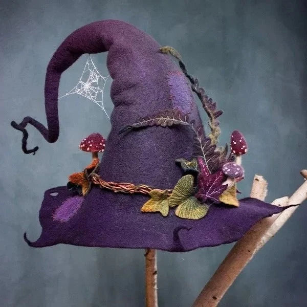 Witch Hat Handcrafted Wool Chiffon Trim & Adjustable Fit