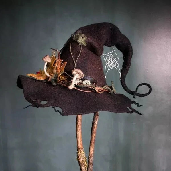Witch Hat Merino Wool Silk Chiffon Accents Adjustable Fit