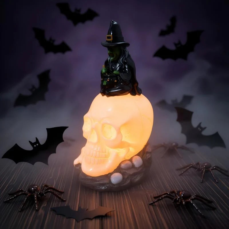 Witch Head Statue Sitting on Skull Compact Durable