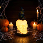 Witch Head Statue Sitting on Skull Compact Durable