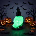 Witch Head Statue Sitting on Skull Compact Durable