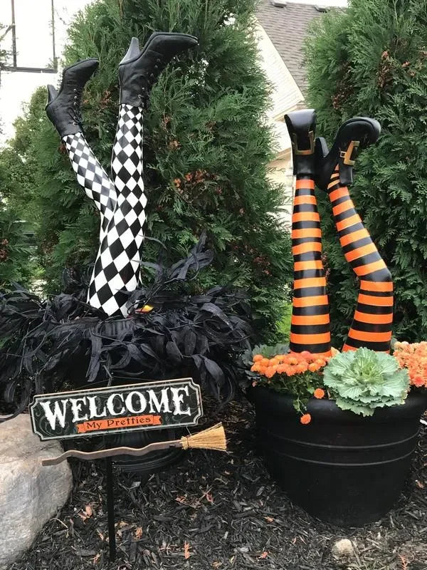 Witch Leg Yard Stakes Striped Resin Set of 2