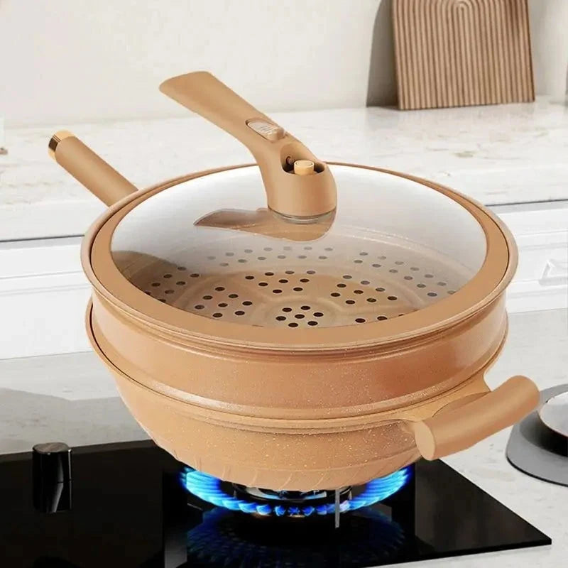 Wok Micropressure Sealed Nonstick With Steamer Gas & Induction
