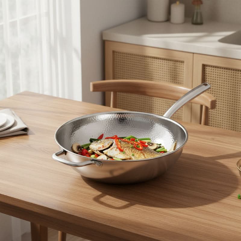 Wok Stainless Steel Curved Bottom Induction Compatible