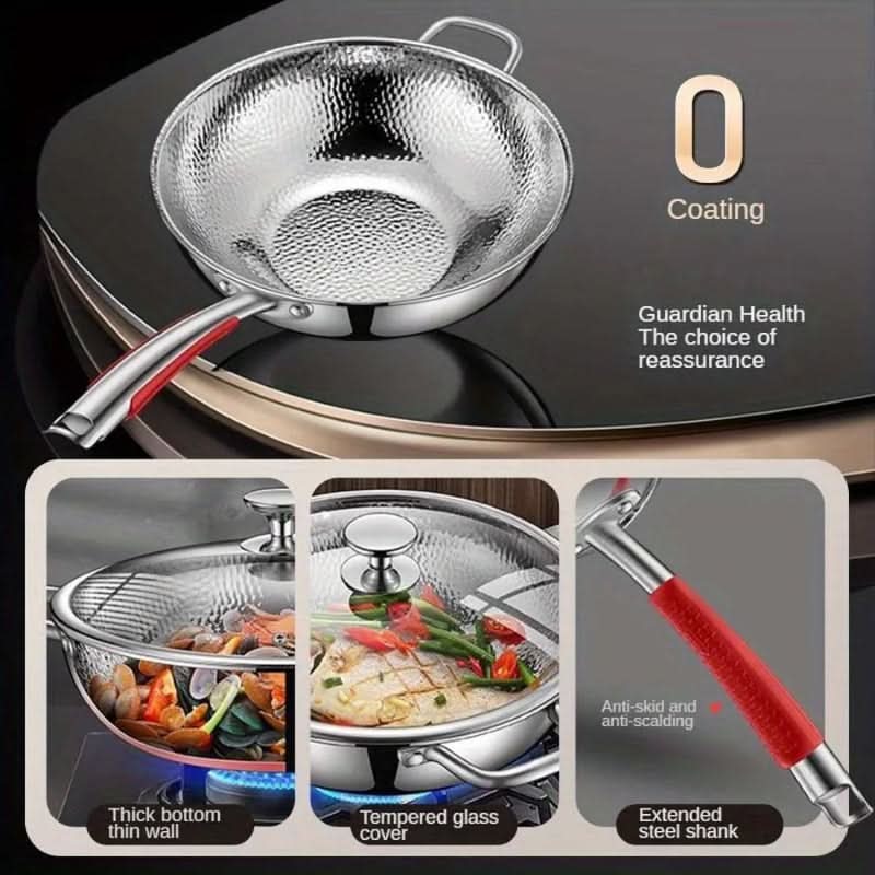 Wok Stainless Steel Curved Bottom Induction Compatible