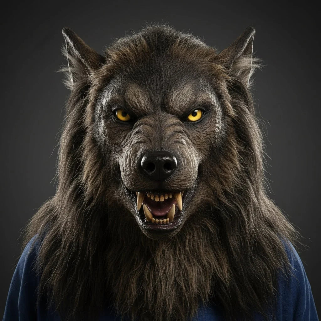 Wolf Mask Full-Face Realistic Fur Texture & Fangs