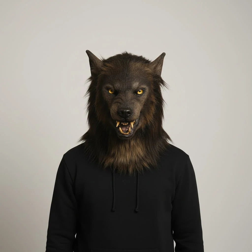 Wolf Mask Full-Face Realistic Fur Texture & Fangs