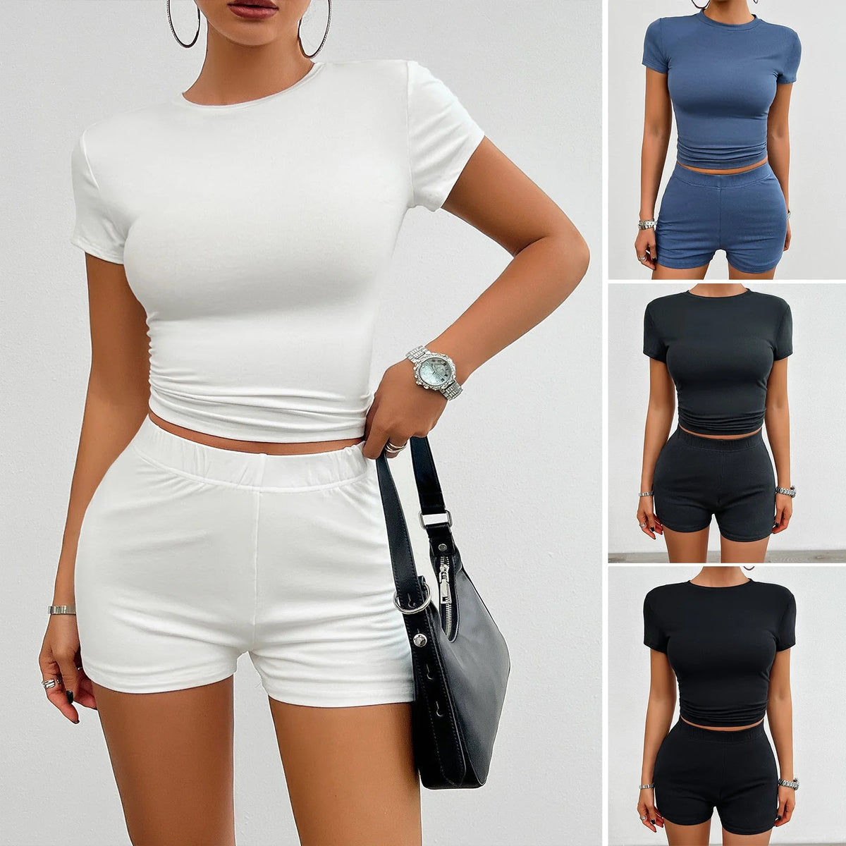 Women's 2-Piece Sports Set Breathable Viscose Elastic Shorts