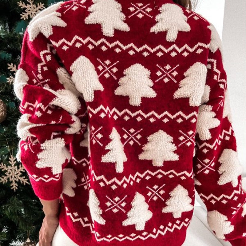 Women's Christmas Sweater Festive Tree Motif Soft Knit