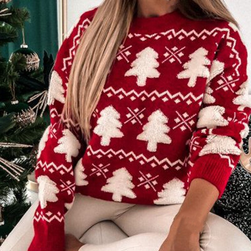 Women's Christmas Sweater Festive Tree Motif Soft Knit