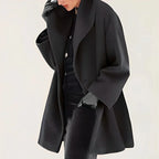 Women's Coat Tailored A-Line Wool-Blend Removable Belt