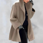 Women's Coat Tailored A-Line Wool-Blend Removable Belt
