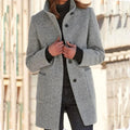 Women's Coat Wool Blend Button Front & Stand-Up Collar