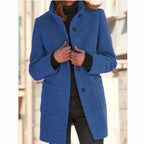 Women's Coat Wool Blend Button Front & Stand-Up Collar
