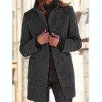 Women's Coat Wool Blend Button Front & Stand-Up Collar
