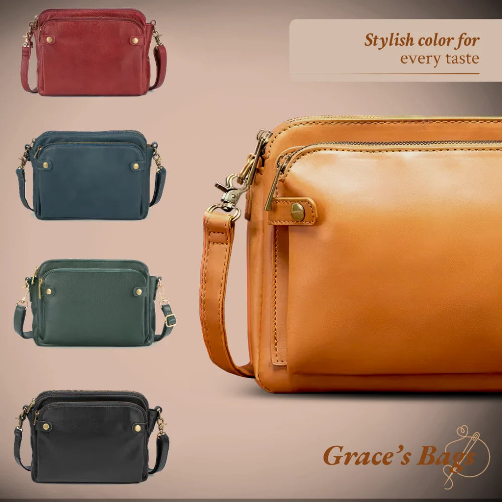 Women's Crossbody Bag Full-Grain Leather 9 Card Wallet