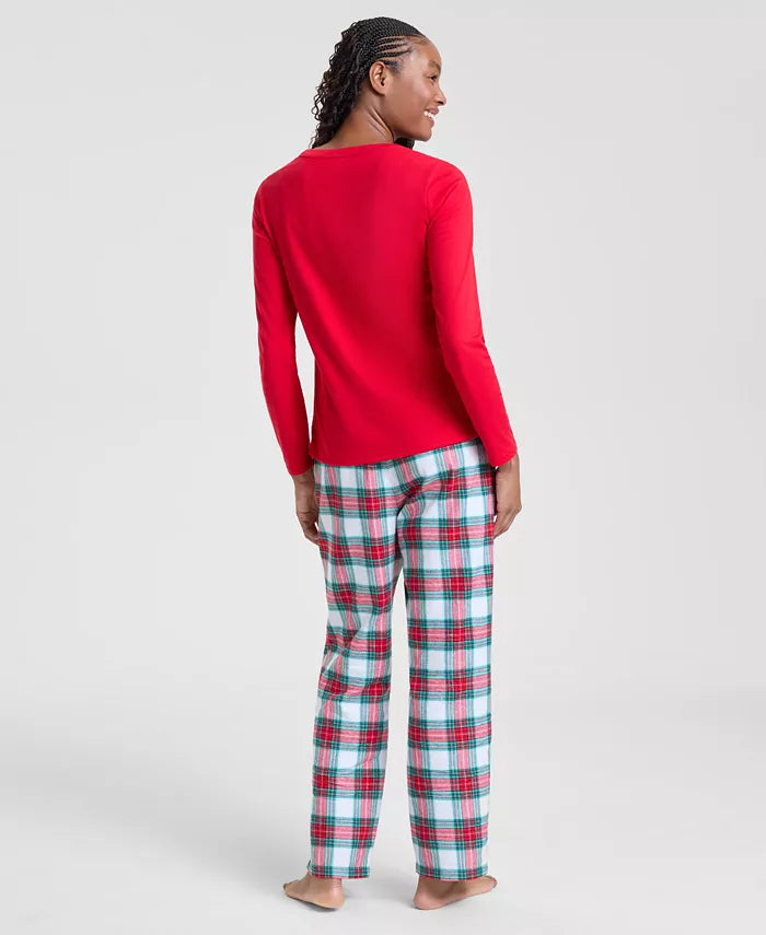 Women's Flannel Pajama Set Heat-Trapping Cotton-Blend Drawstring & Pockets