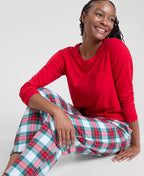 Women's Flannel Pajama Set Heat-Trapping Cotton-Blend Drawstring & Pockets