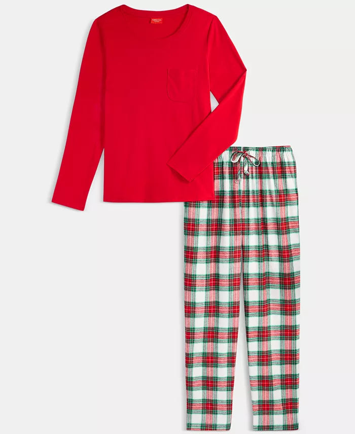 Women's Flannel Pajama Set Heat-Trapping Cotton-Blend Drawstring & Pockets