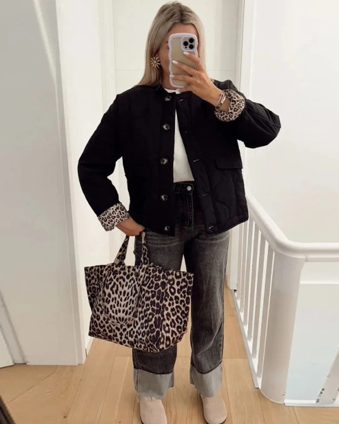 Women's Jacket Fitted Cut Leopard Lining Machine Washable