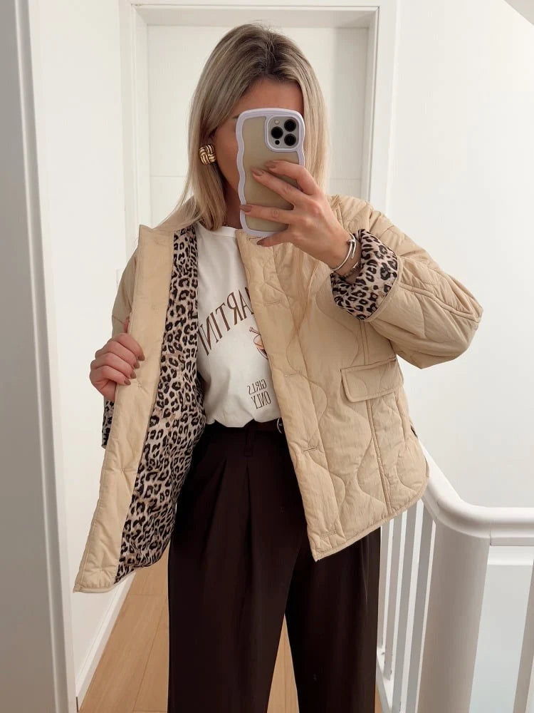 Women's Jacket Fitted Cut Leopard Lining Machine Washable