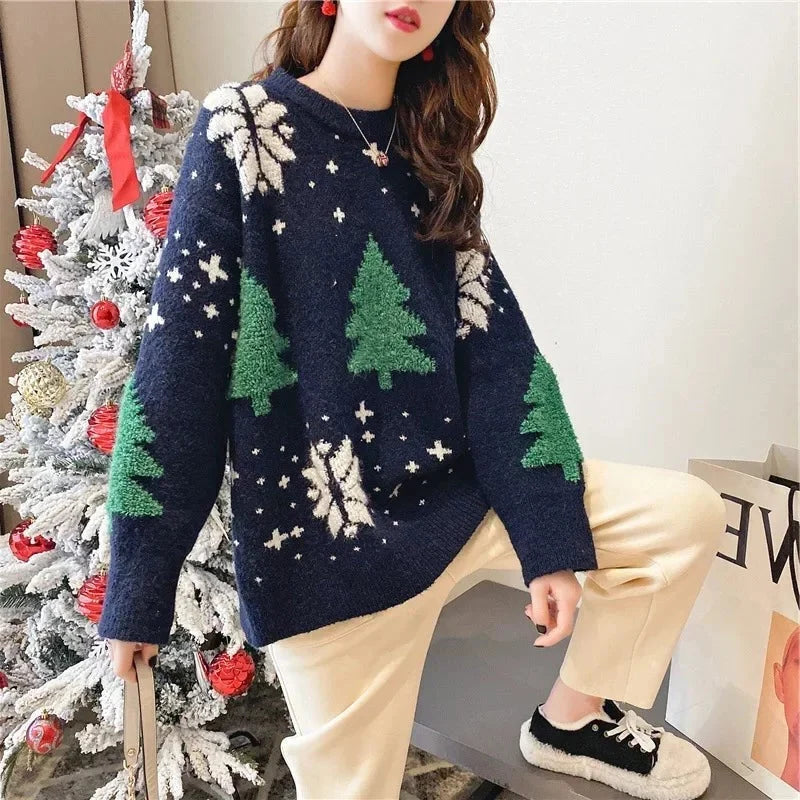 Women's Knit Sweater Festive Snowflake Polyester Cotton Blend