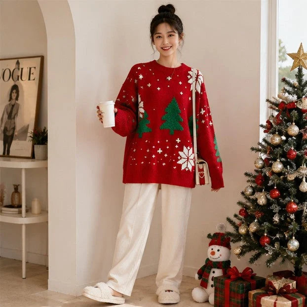 Women's Knit Sweater Festive Snowflake Polyester Cotton Blend