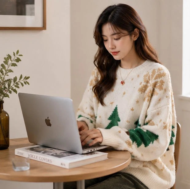 Women's Knit Sweater Festive Snowflake Polyester Cotton Blend