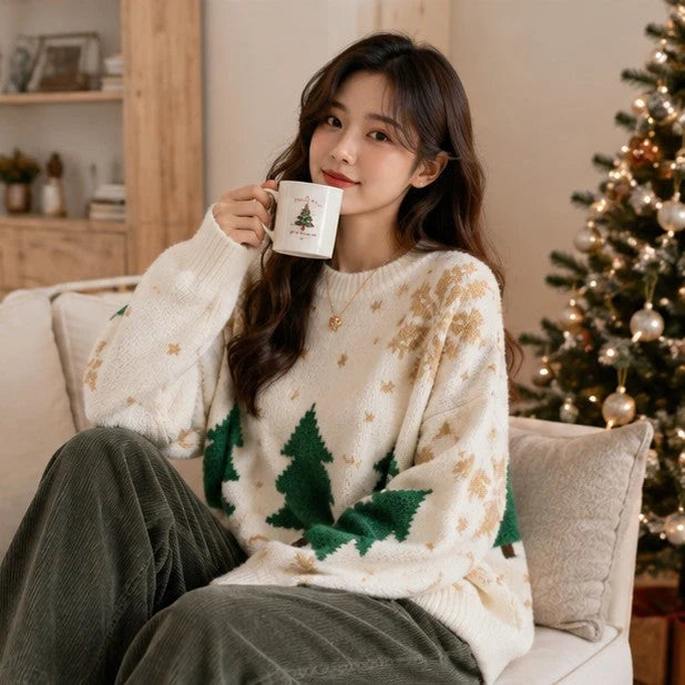 Women's Knit Sweater Festive Snowflake Polyester Cotton Blend