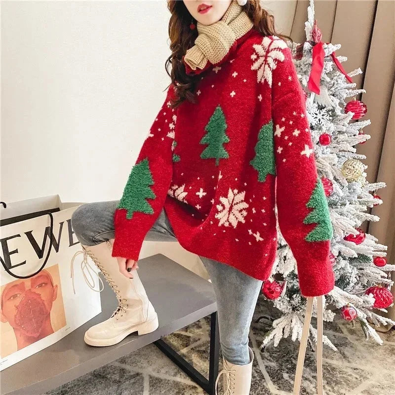 Women's Knit Sweater Festive Snowflake Polyester Cotton Blend