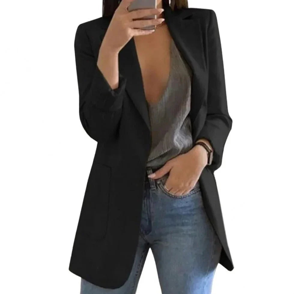 Women's Long Blazer Tailored Longline Open Front