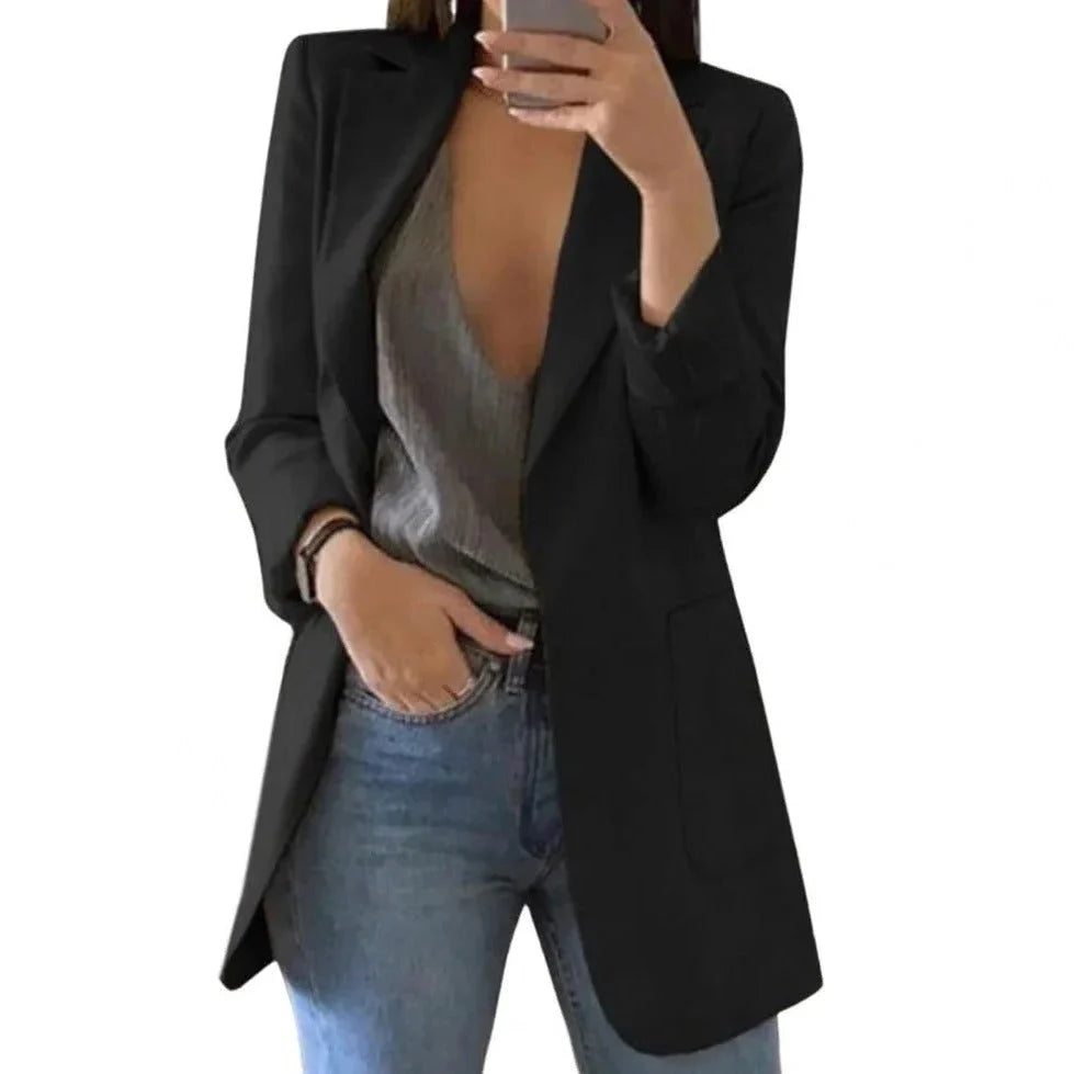 Women's Long Blazer Tailored Longline Open Front