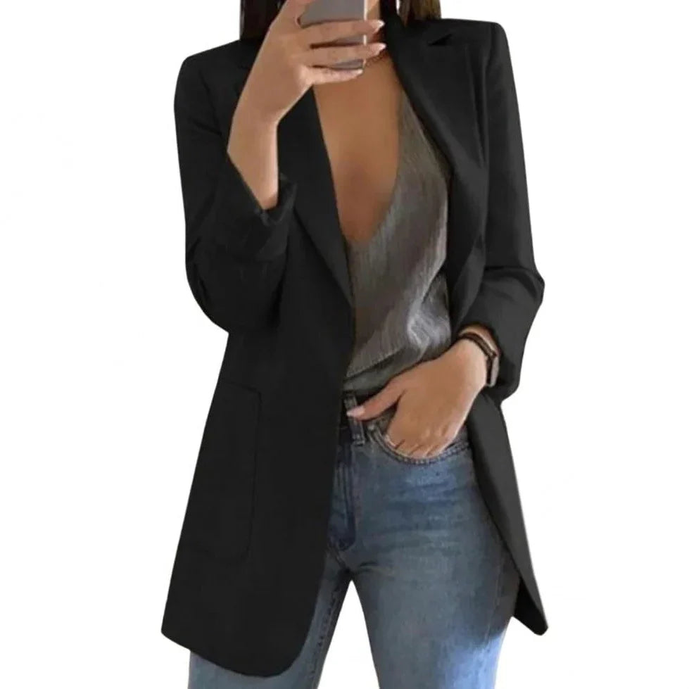 Women's Long Blazer Wool Regular Fit Lightweight Warmth