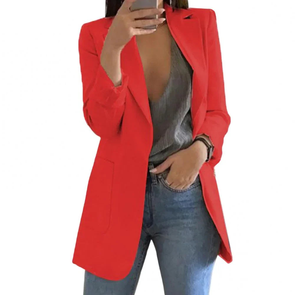 Women's Long Blazer Wool Regular Fit Lightweight Warmth